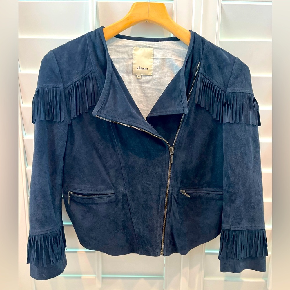 Anthropologie navy Suede Jacket XS cropped, Elevenses